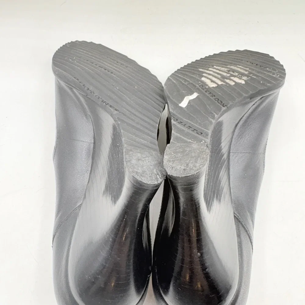 Franco Sarto Black Leather Peep Toe Wedge Mary Jane‎ Heels Brogue Detail Size 9M